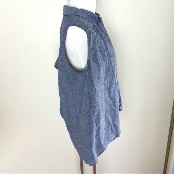 CAbi Blue Chambray High-Low Tank with Cutout Back - Picture 3 of 7